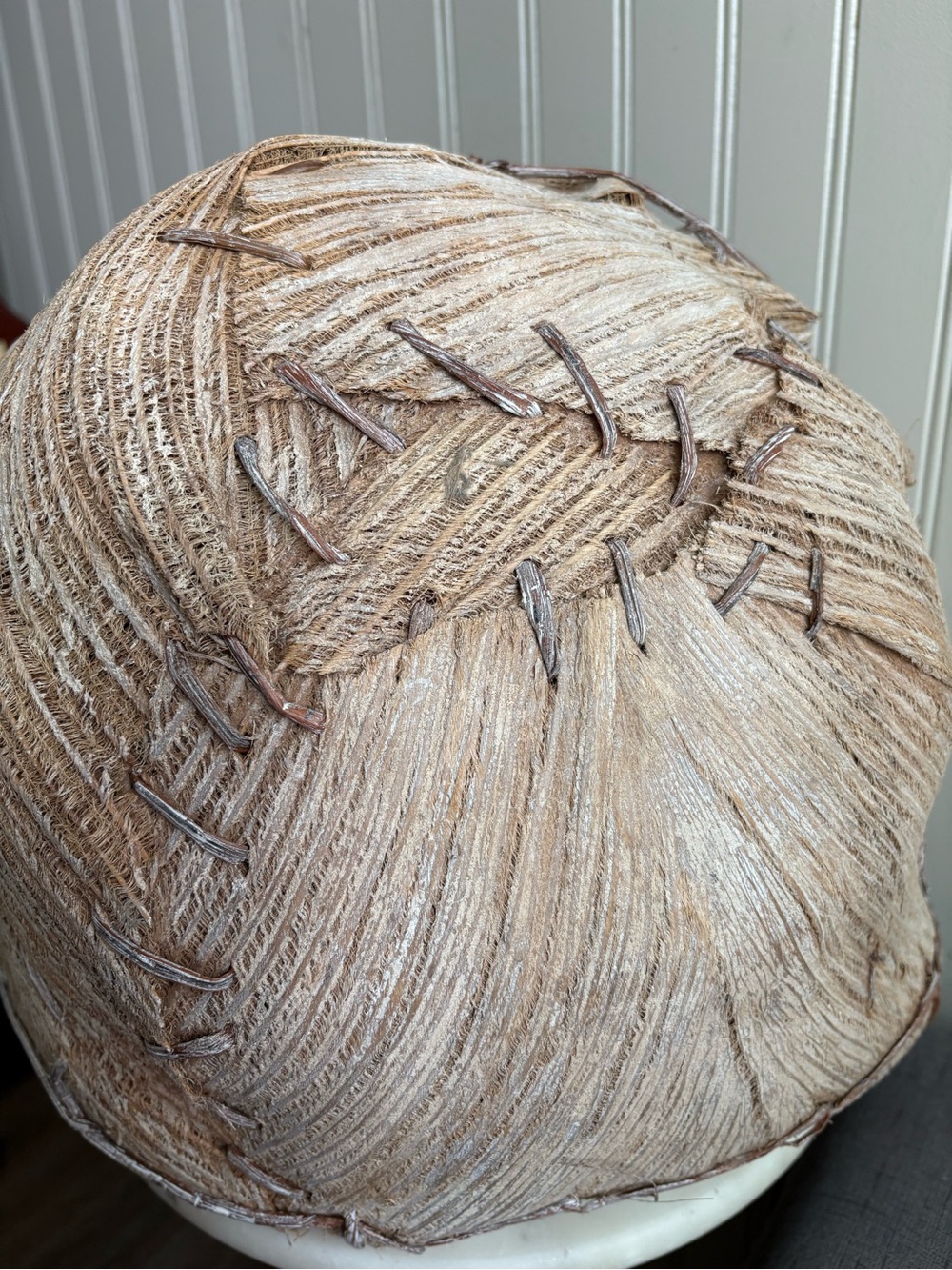 Primitive Palm Husk & Bent Twig Handmade Harvest Basket Rustic Vintage VTG Fiber - Picture 11 of 14